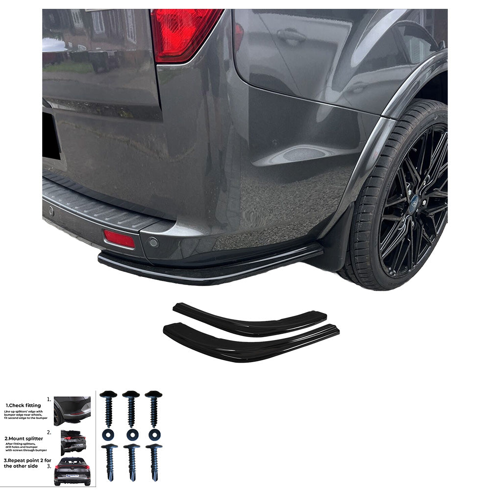 RS11.002 - Heckseitliche Diffusor Splitter passend für FORD Transit Custom MK1 Facelift 2018-2022 Hochglanz Schwarz