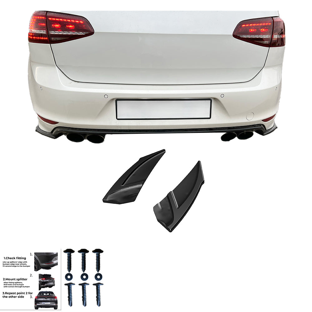 RS11.008 - Heckseitliche Diffusor Splitter passend für VW Golf MK 7 R 2013-2016 Hochglanz Schwarz