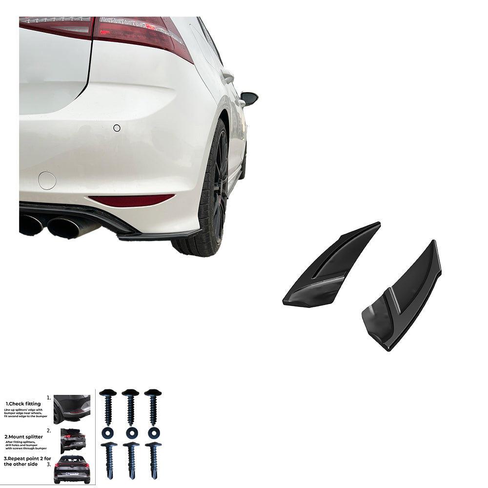RS11.008 - Heckseitliche Diffusor Splitter passend für VW Golf MK 7 R 2013-2016 Hochglanz Schwarz