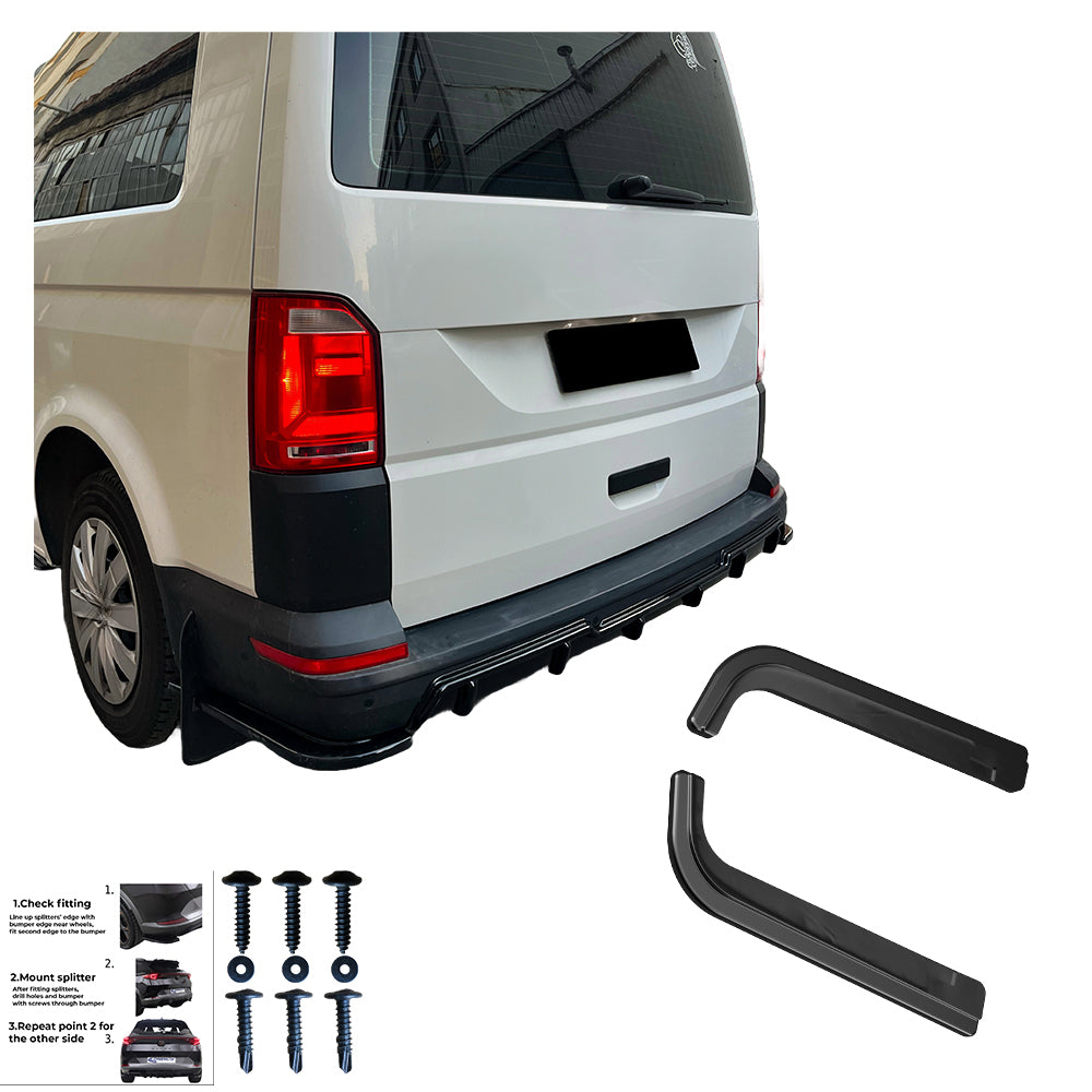 Heckseitendiffusor Splitter passend für VW Transporter T6 / T6.1 2015-2021 Hochglanz Schwarz