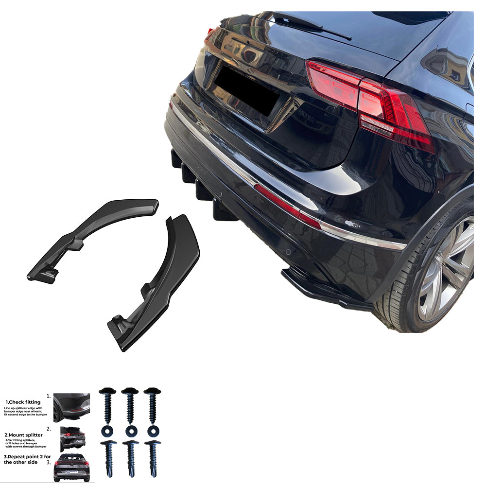 Heckstoßstange Diffusor Splitter passend für VW Tiguan Mk2 Standard / R-Line 2015-2020 Hochglanz Schwarz