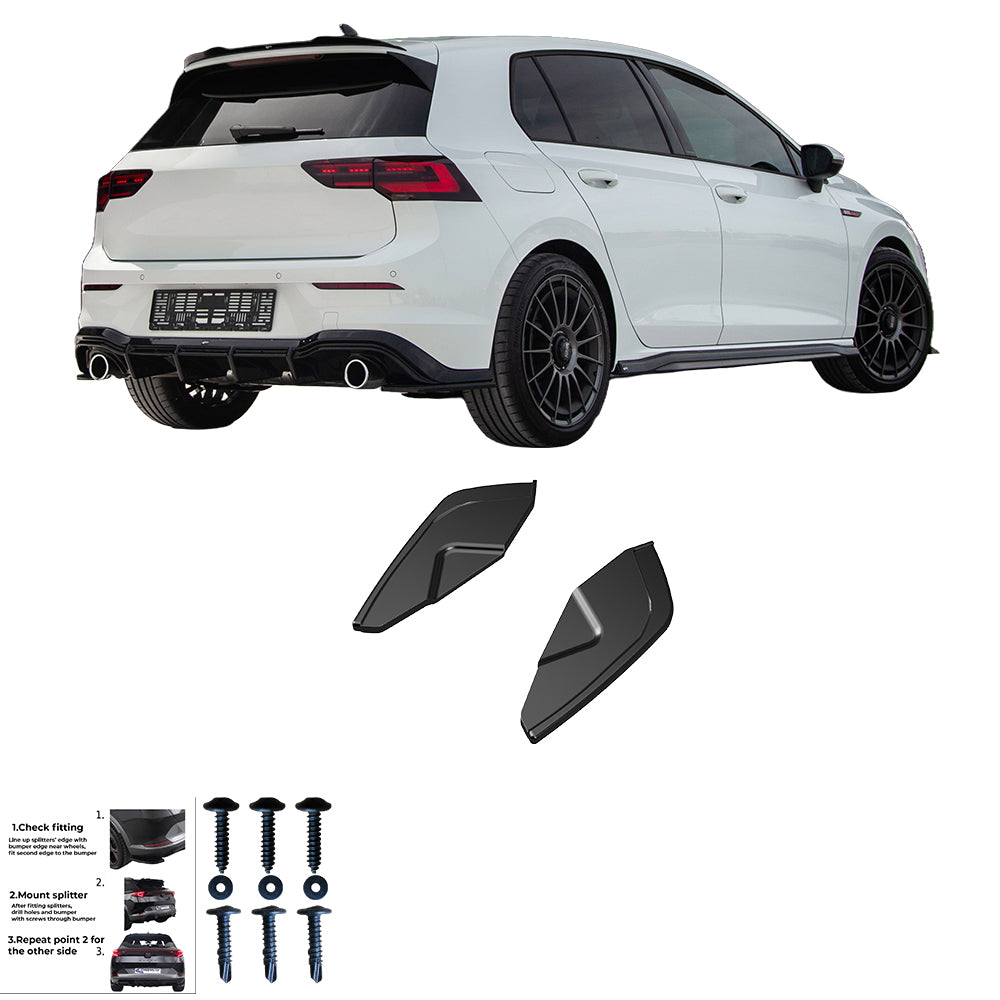 Heckstoßstange Diffusor Splitter passend für VW Golf Mk8 GTI 2020+ Hochglanz Schwarz