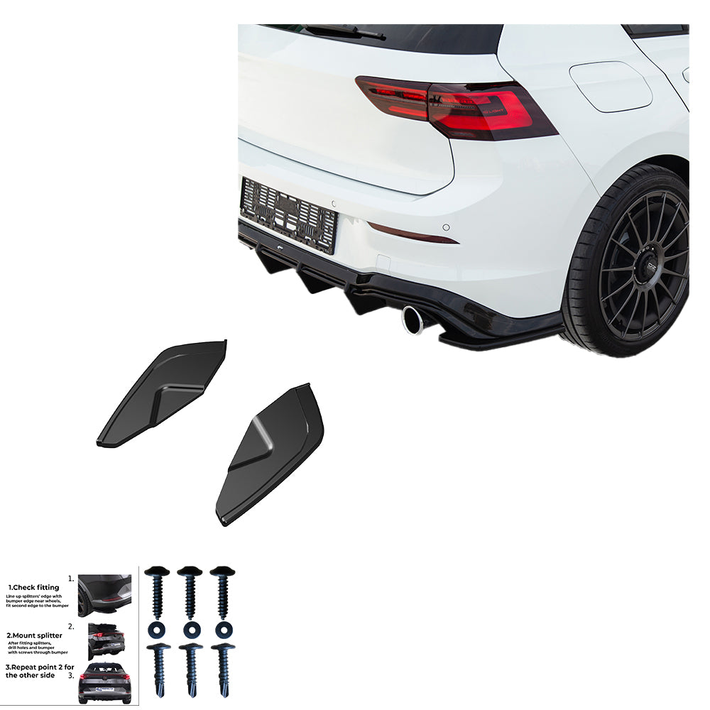 Heckstoßstange Diffusor Splitter passend für VW Golf Mk8 GTI 2020+ Hochglanz Schwarz