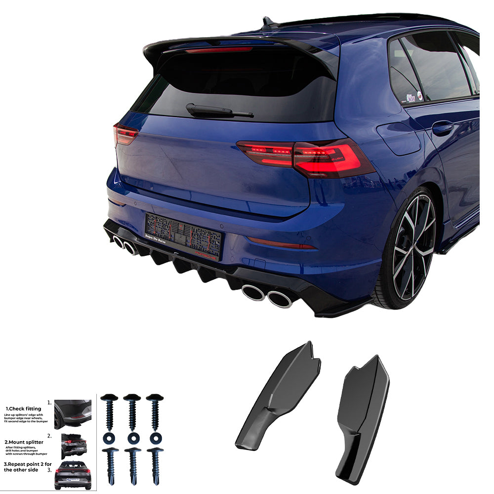 Heckseitensplitter Diffusoren passend für VW Golf R Mk8 2020+ Hochglanz Schwarz
