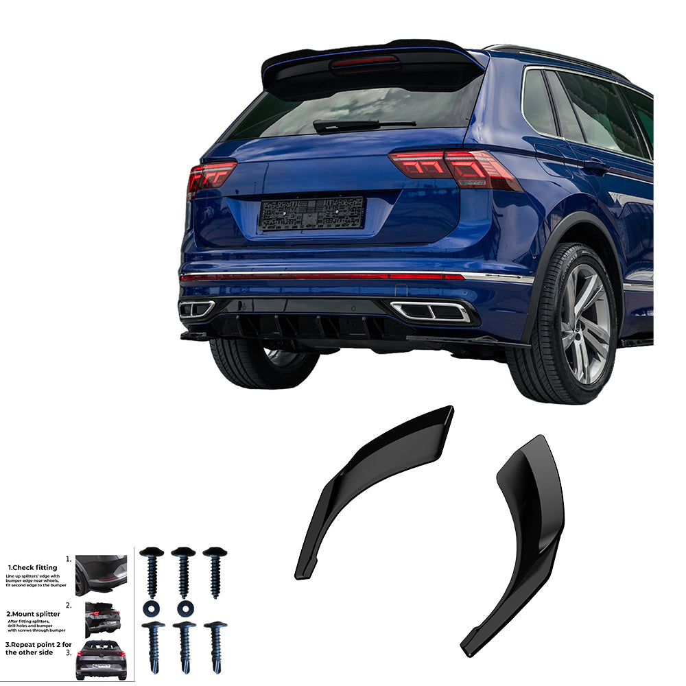 Heckseitensplitter Diffusoren passend für VW Tiguan R-Line Mk2 Facelift 2020-2024 Hochglanz Schwarz