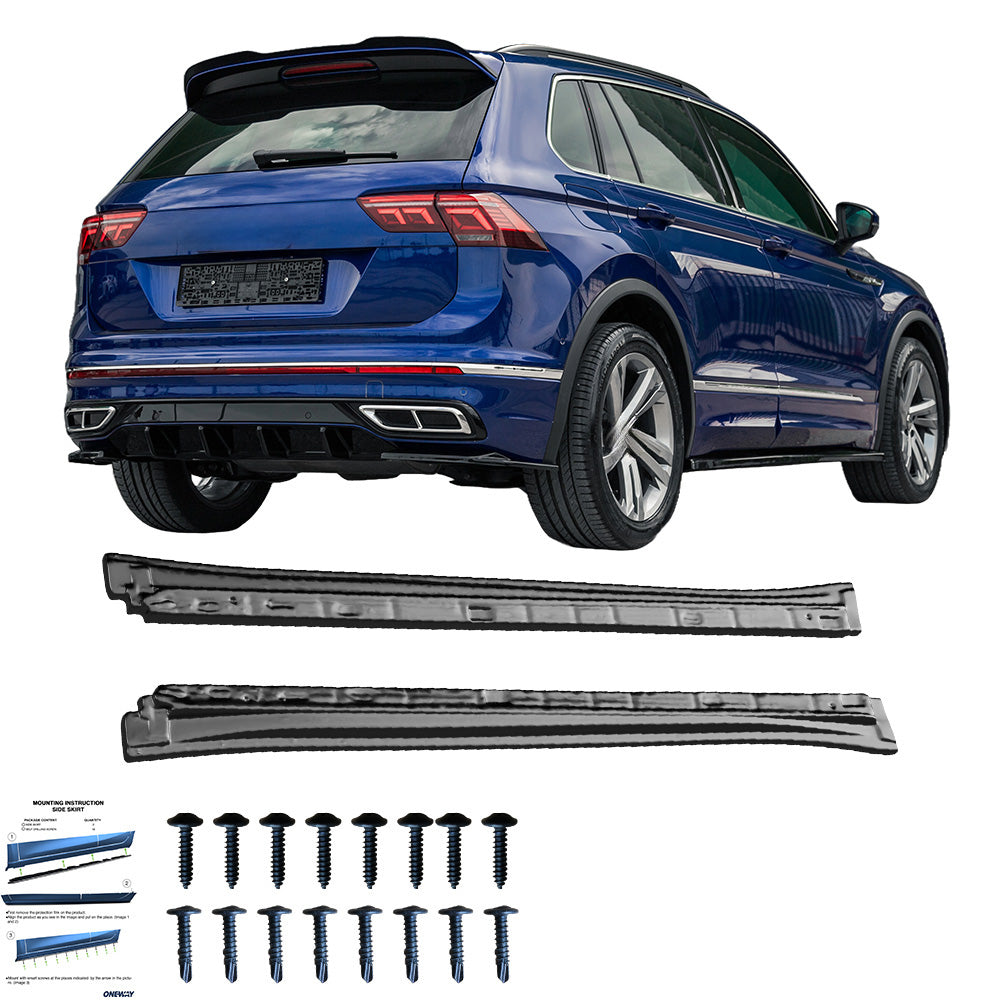 Seitenschweller passend für VW Tiguan MK 2 R/R-Line Facelift 2020+ Hochglanz Schwarz
