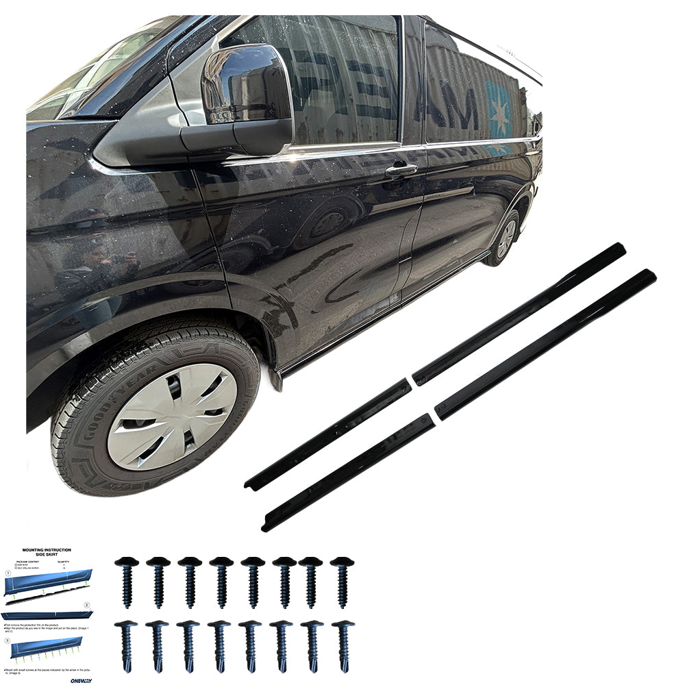 Seitenschweller passend für VW Transporter T7 (SWB) 2024+ / FORD Transit Custom Mk2 (SWB) 2023+ Hochglanz Schwarz