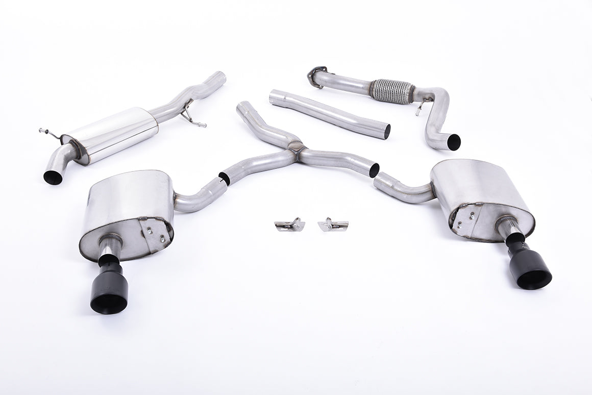 Milltek Sport Auspuffanlage passend für Audi A4 2.0 B9 quattro Saloon & Avant - schwarze Endrohre