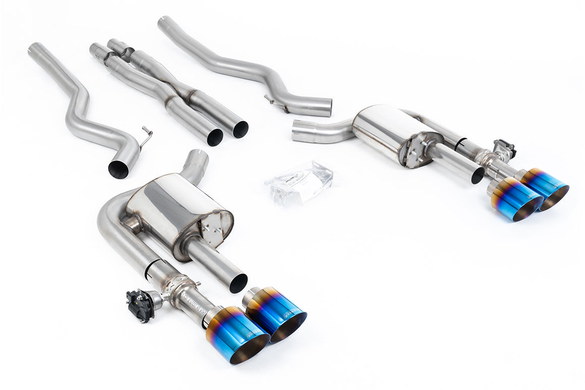 Milltek Sport Auspuffanlage passend für Ford Mustang 5.0 V8 Mach 1 / Dark Horse S650 Fastback - titan geflämmte Endrohre