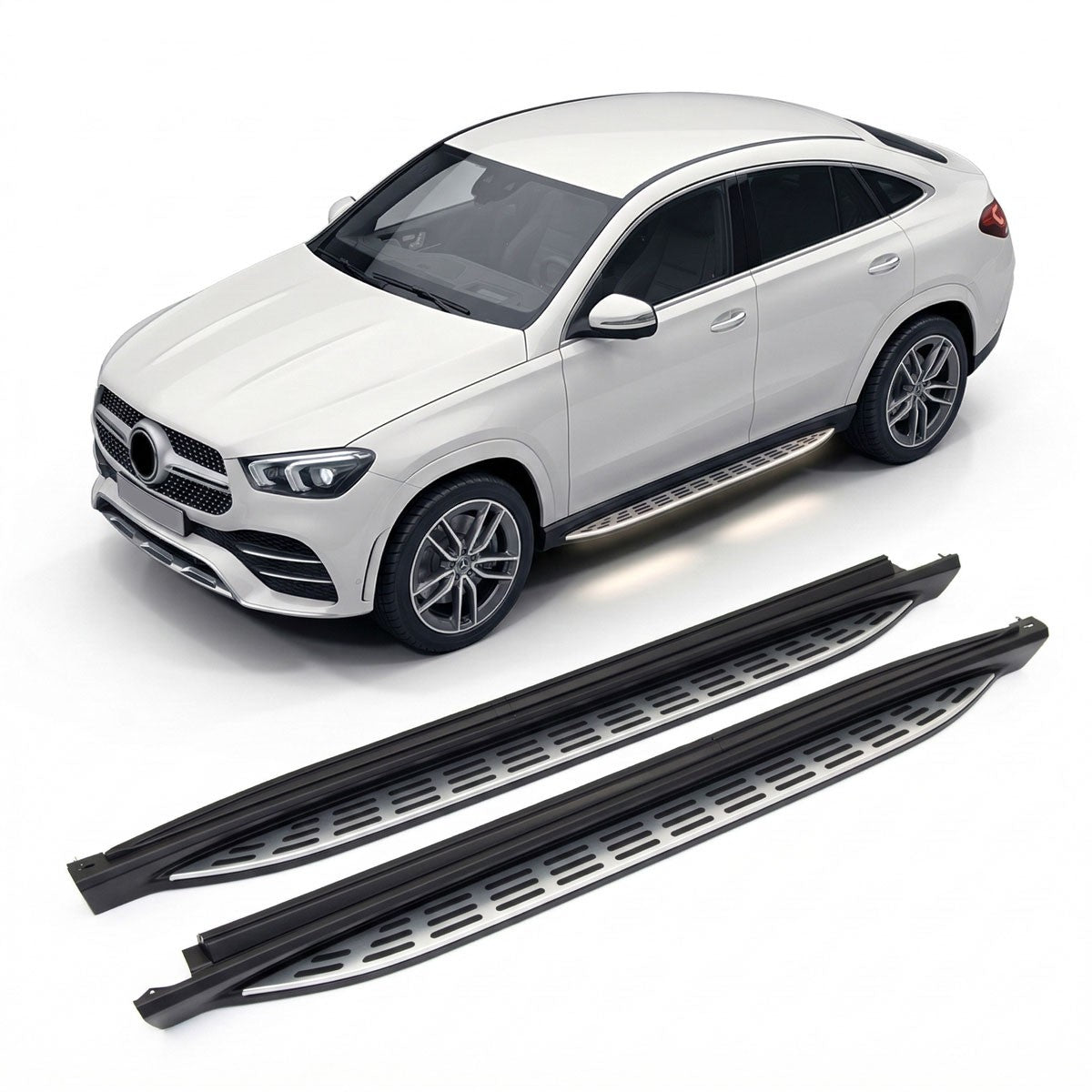 Schwarze Aluminium Seitenschweller mit Licht passend für Mercedes GLE Coupé C167 2019+