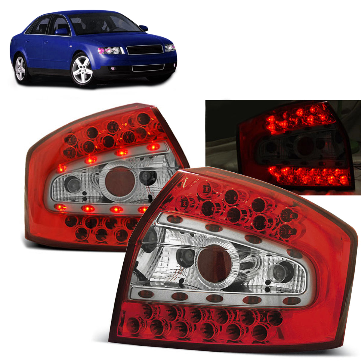 LED Rücklichter Rot Weiß passend für Audi A4 8E 10.00-10.04 Limousine