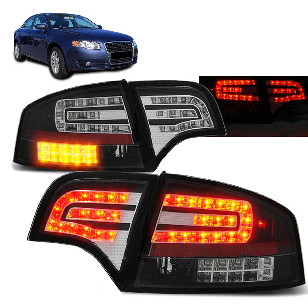 LED Rücklichter Schwarz passend für Audi A4 B7 11.04-03.08 Limousine