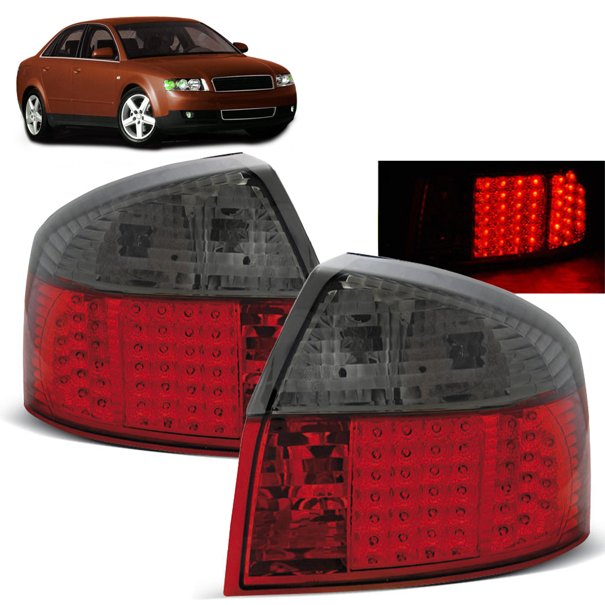 LED Rücklichter Rot Rauch passend für Audi A4 10.00-10.04