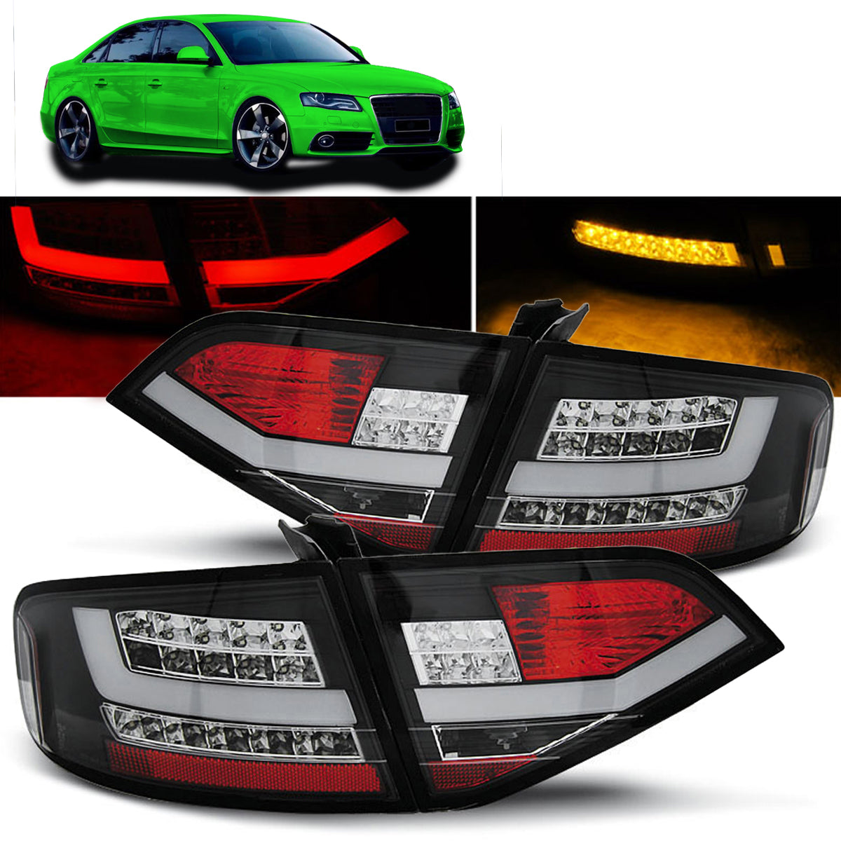 LED Rücklichter Schwarz passend für Audi A4 B8 08-11 Limousine