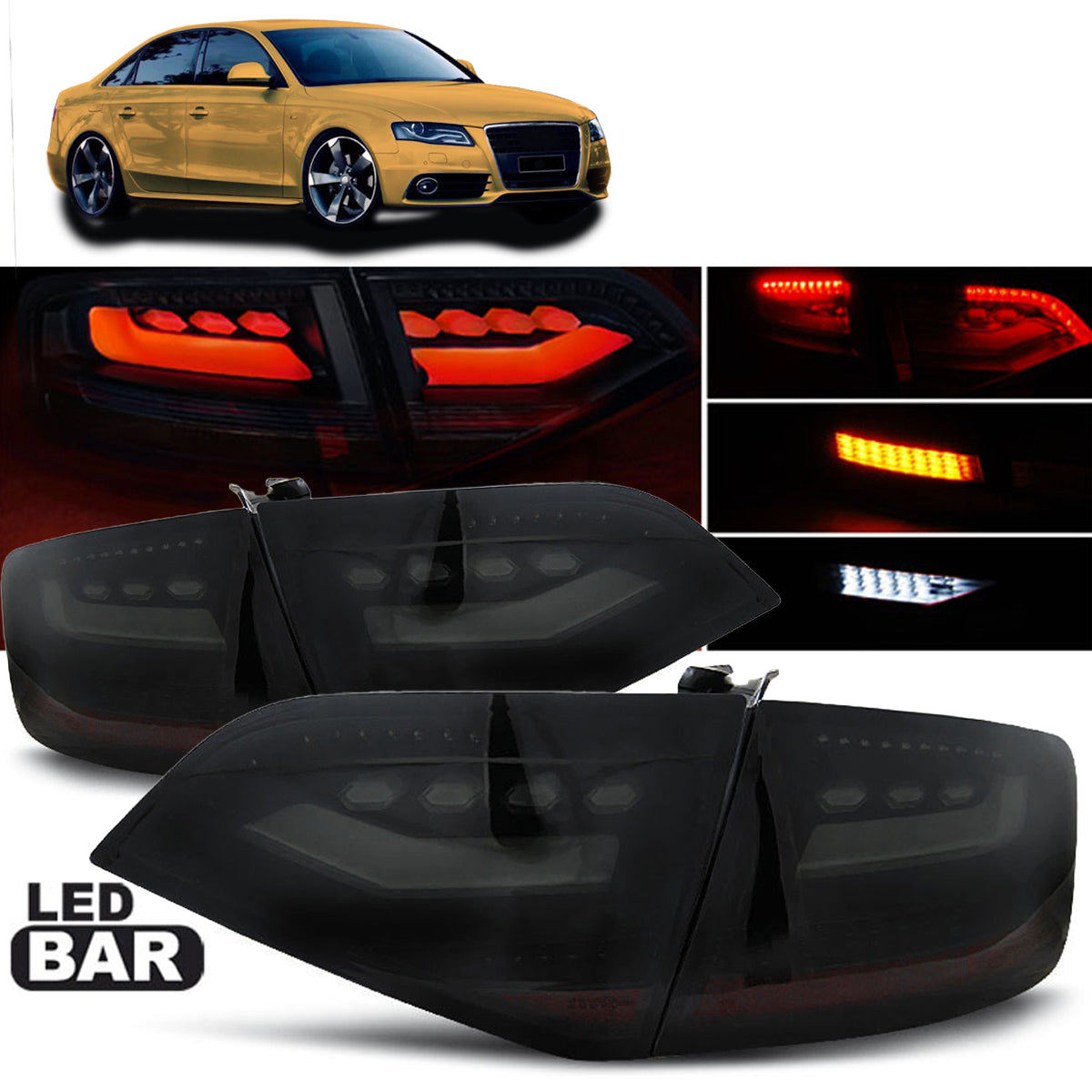 LED Rücklichter Rauch Schwarz passend für Audi A4 B8 08-11 Limousine