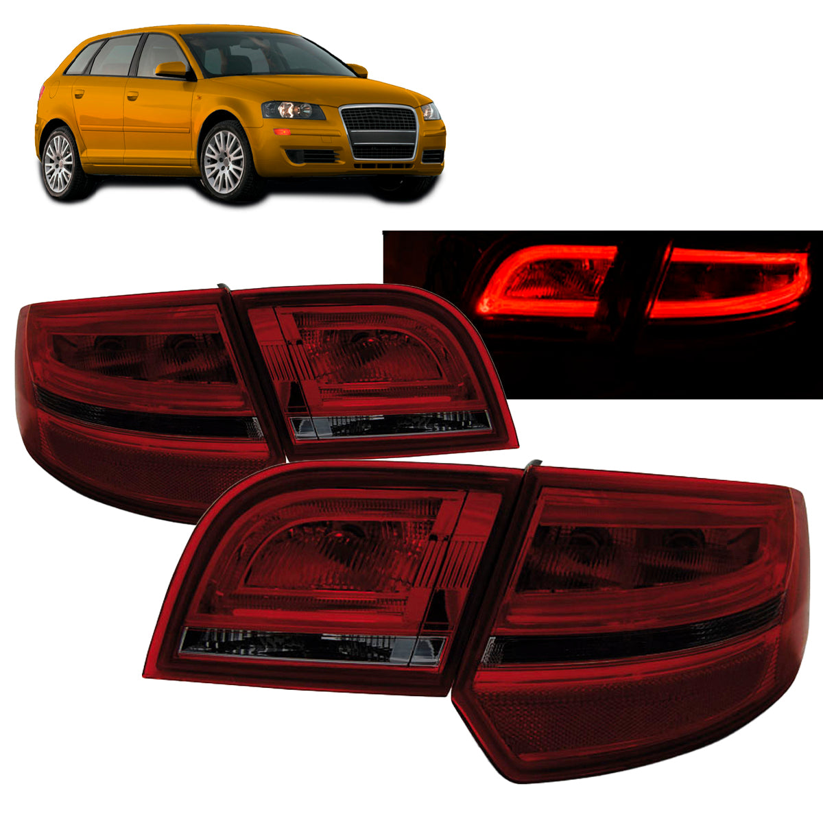 LED Rücklichter Rot Rauch passend für Audi A3 8P 04-08 Sportback