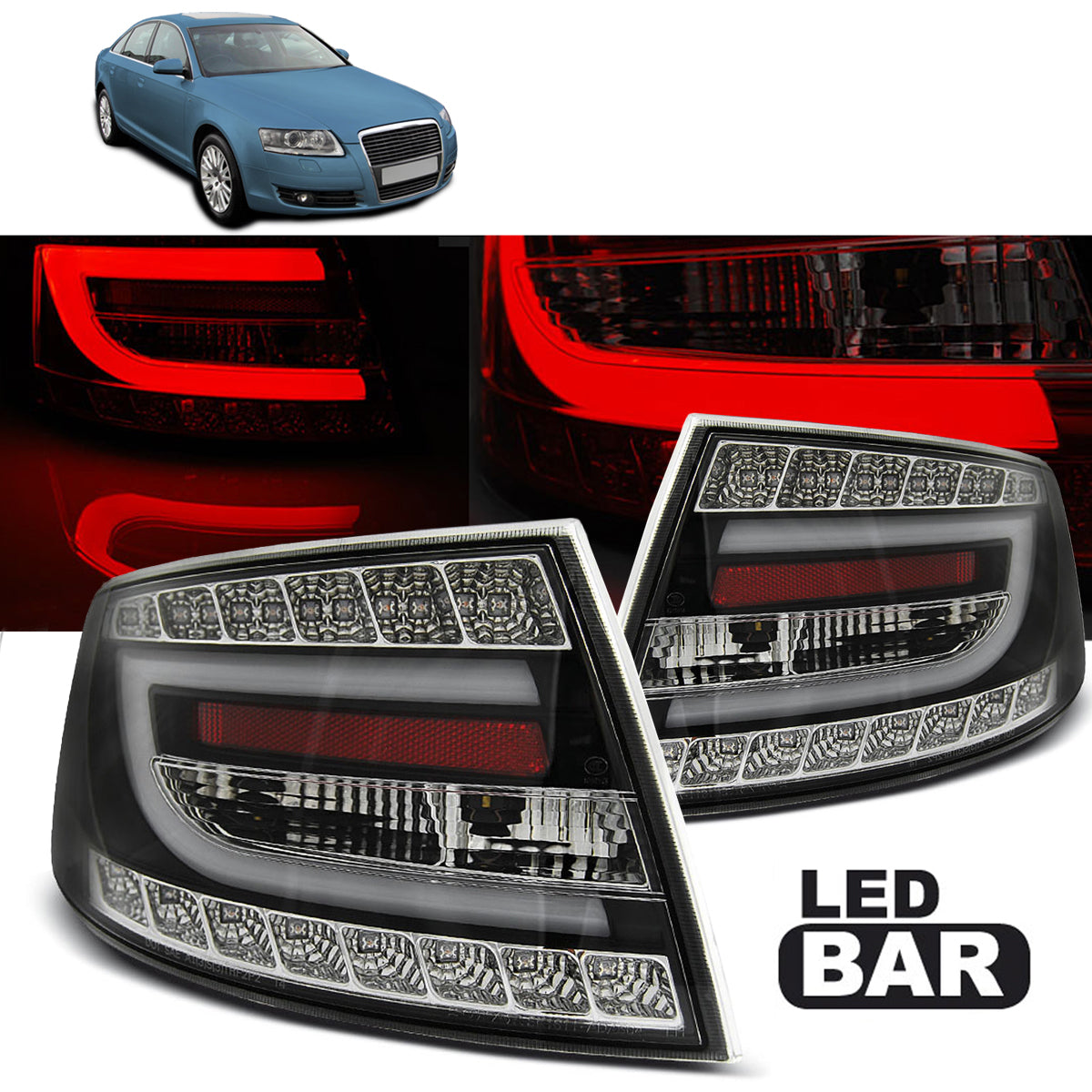 LED Rücklichter Schwarz passend für Audi A6 C6 Limousine 04.04-08 7PIN