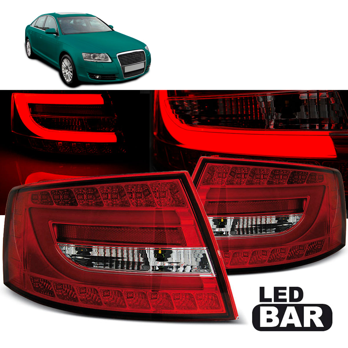 LED Rücklichter Rot Weiß passend für Audi A6 C6 Limousine 04.04-08 7PIN