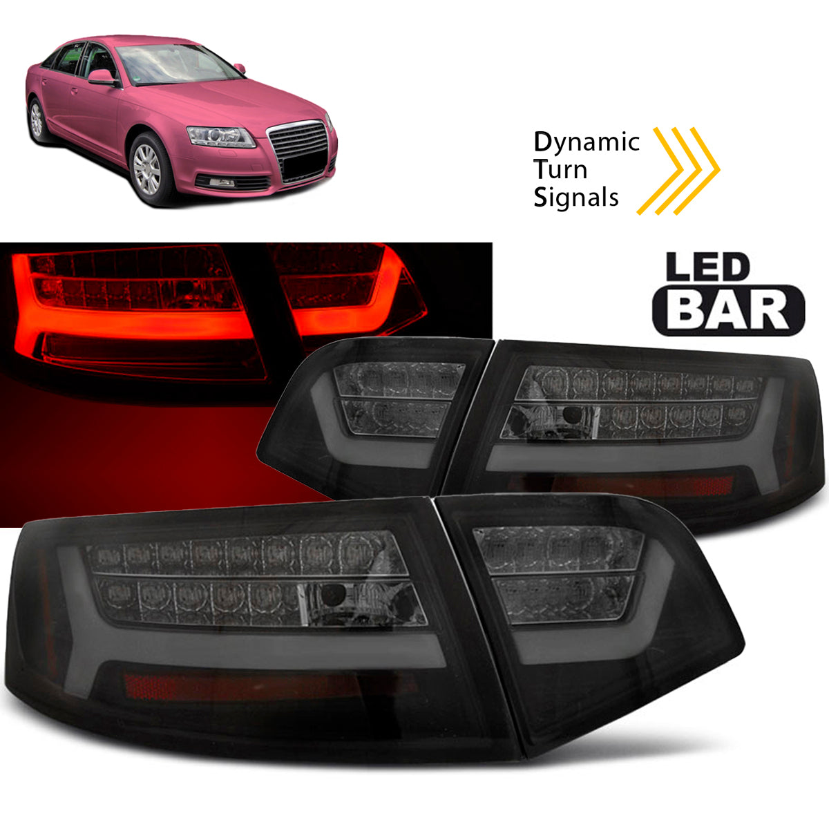 LED BAR Rücklichter Schwarz Rauch SEQ passend für Audi A6 08-11 Limousine