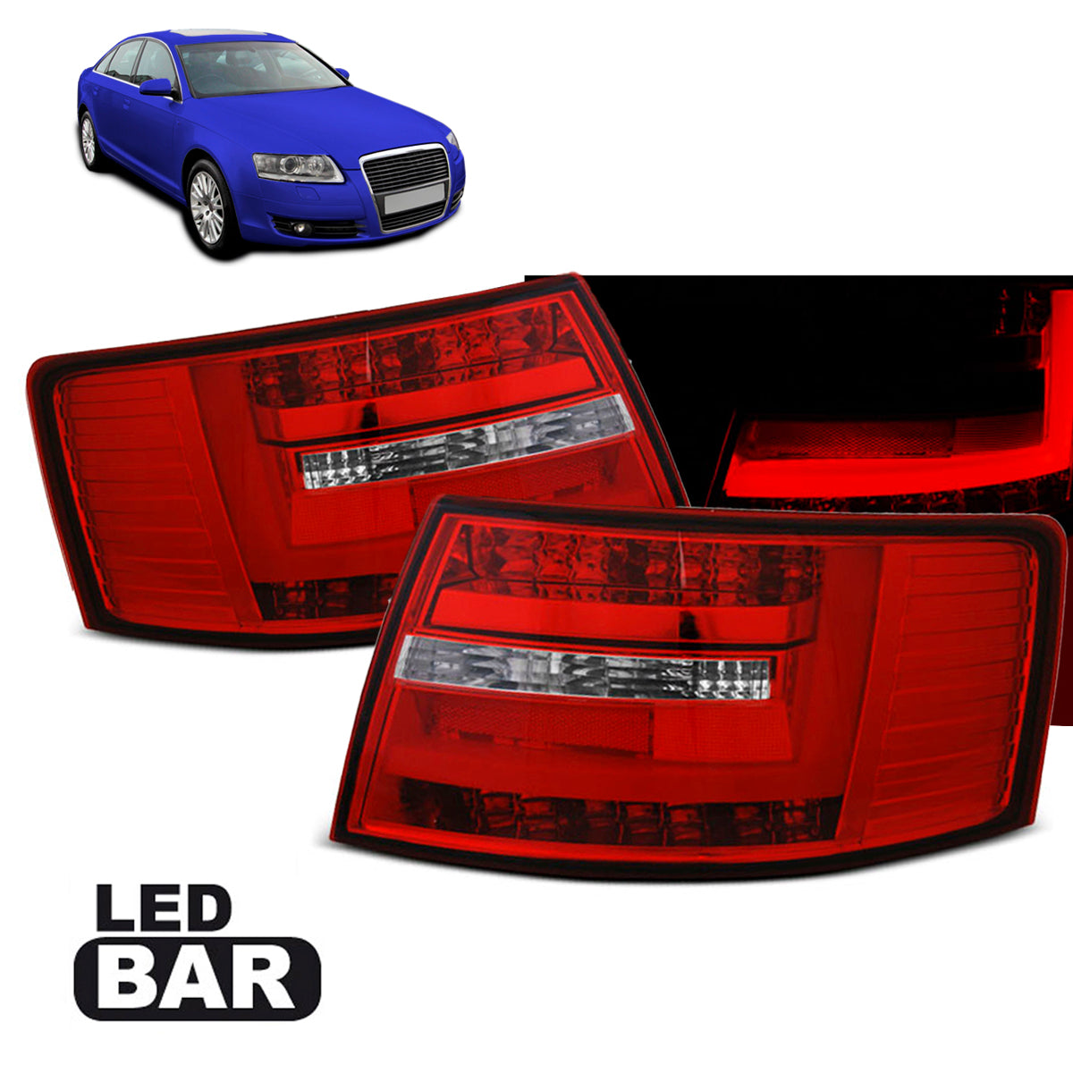 LED BAR Rücklichter Rot Weiß passend für Audi A6 C6 Limousine 04.04-08 6-PIN