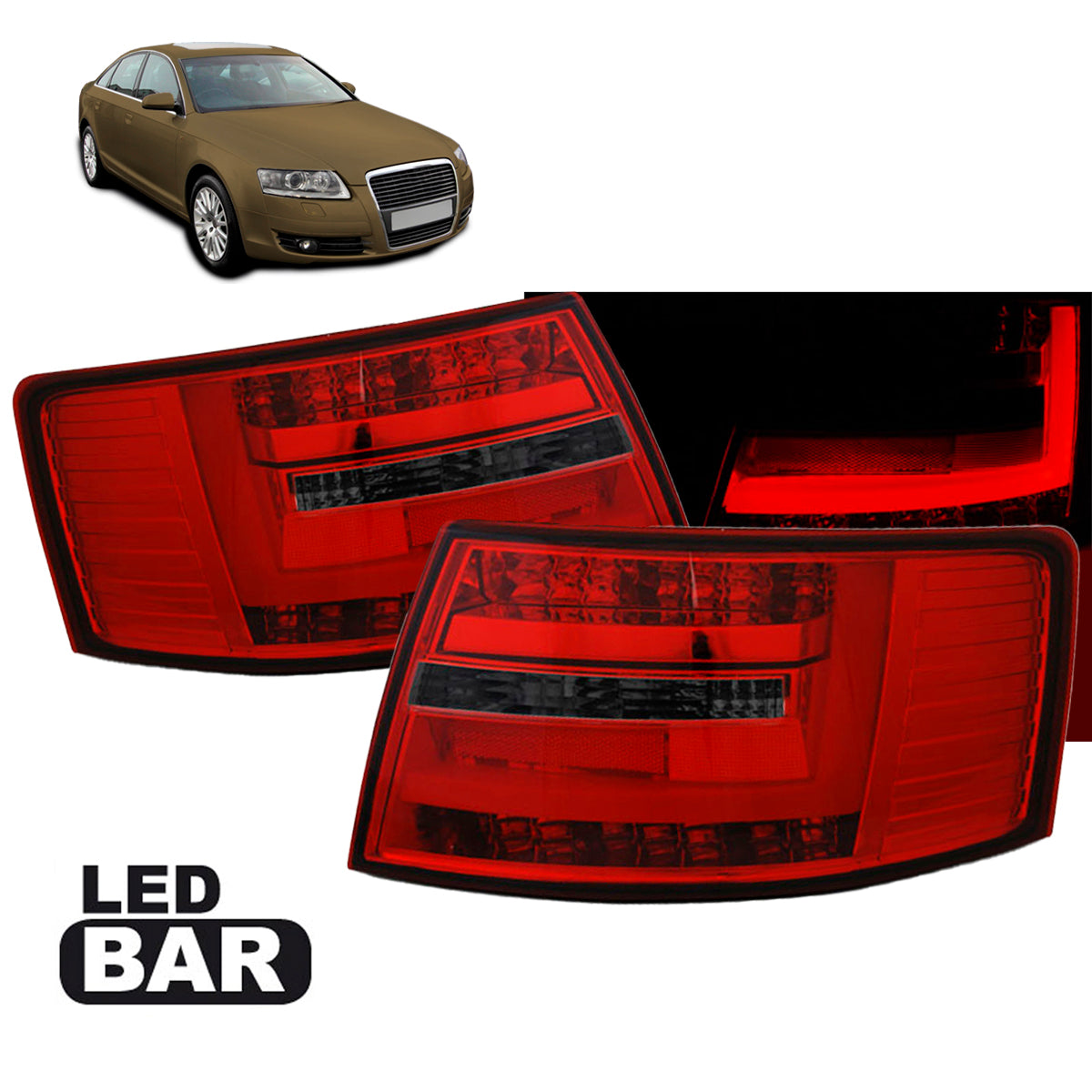 LED BAR Rücklichter Rot Rauch passend für Audi A6 C6 Limousine 04.04-08 7-PIN