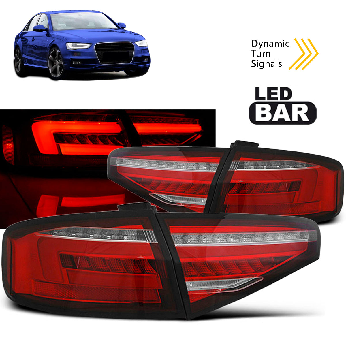 LED BAR Rücklichter Rot Weiß SEQ passend für Audi A4 B8 12-15 Limousine OEM LED