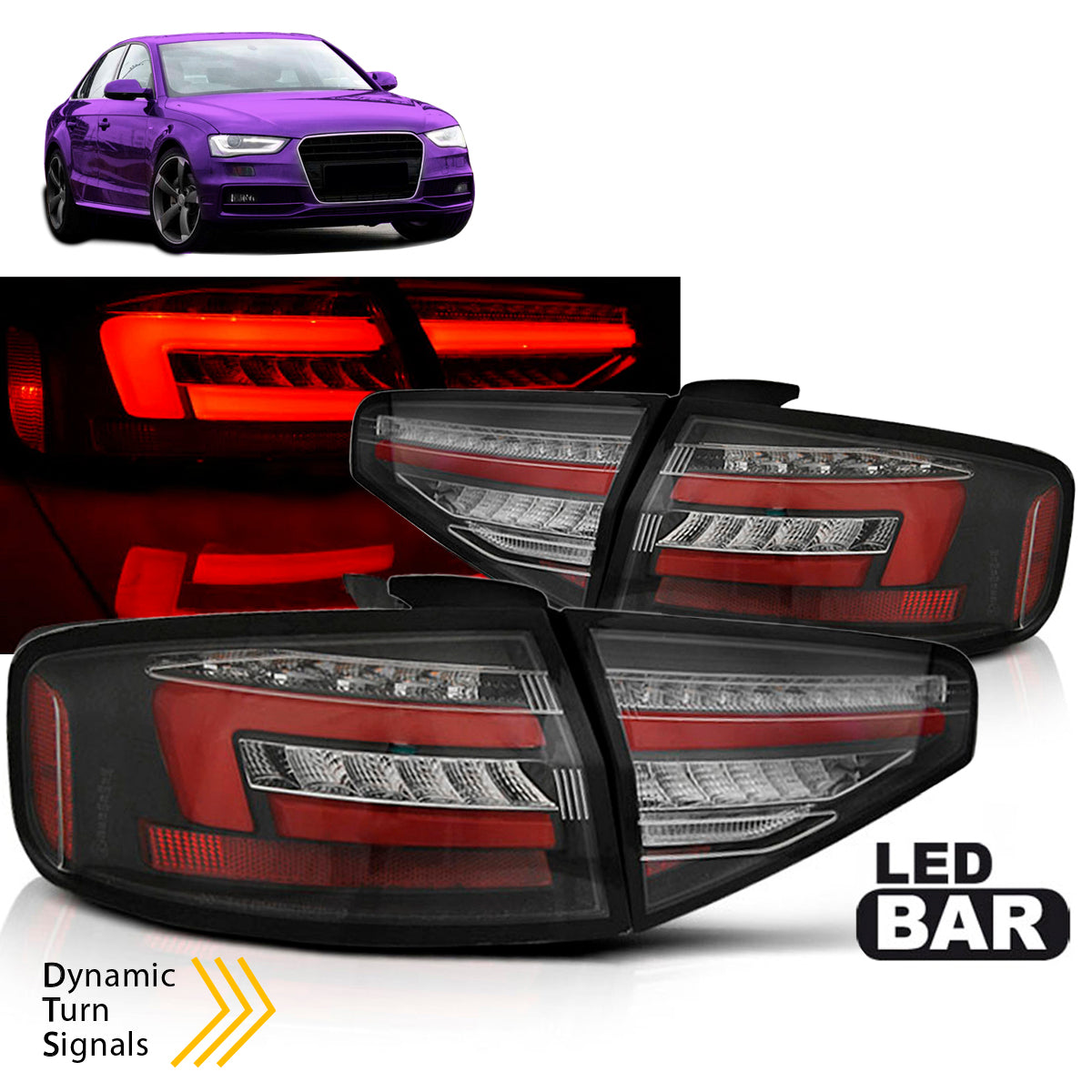 LED BAR Rücklichter Schwarz SEQ passend für Audi A4 B8 12-15 Limousine OEM LED