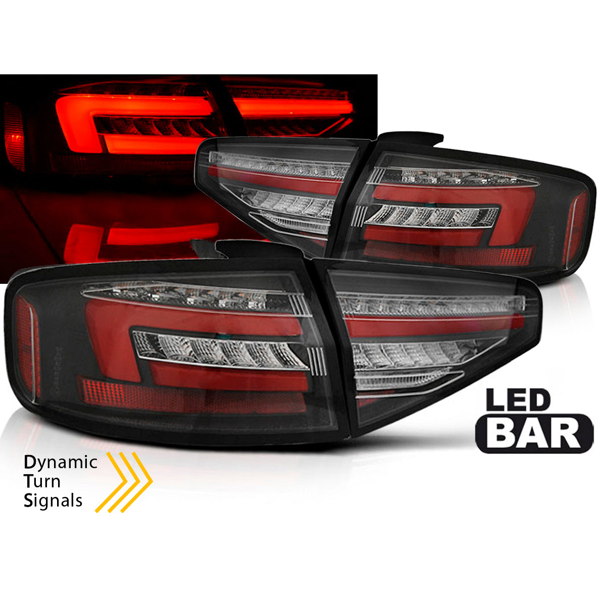 LED BAR Rücklichter Schwarz SEQ passend für Audi A4 B8 12-15 Limousine OEM LED