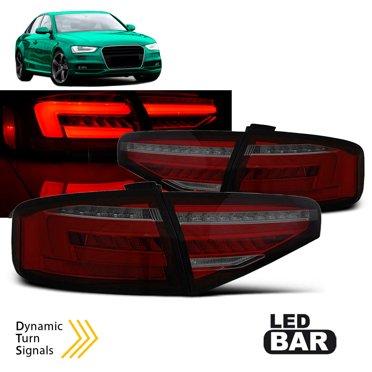LED BAR Rücklichter Rot Rauch SEQ passend für Audi A4 B8 12-15 Limousine OEM Glühbirne