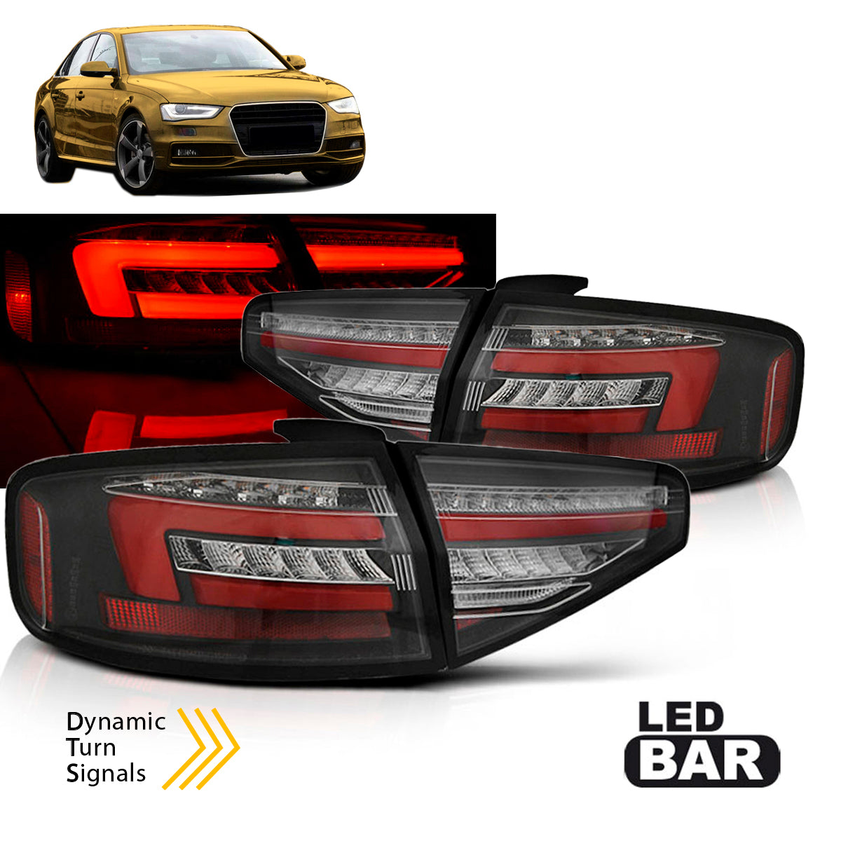 LED BAR Rücklichter Schwarz SEQ passend für Audi A4 B8 12-15 Limousine OEM Glühbirne
