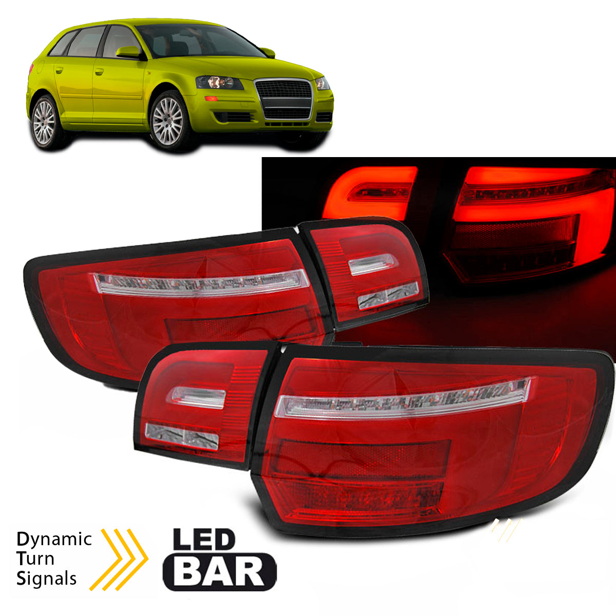 LED BAR Rücklichter Rot Weiß SEQ passend für Audi A3 8P 5D 03-08
