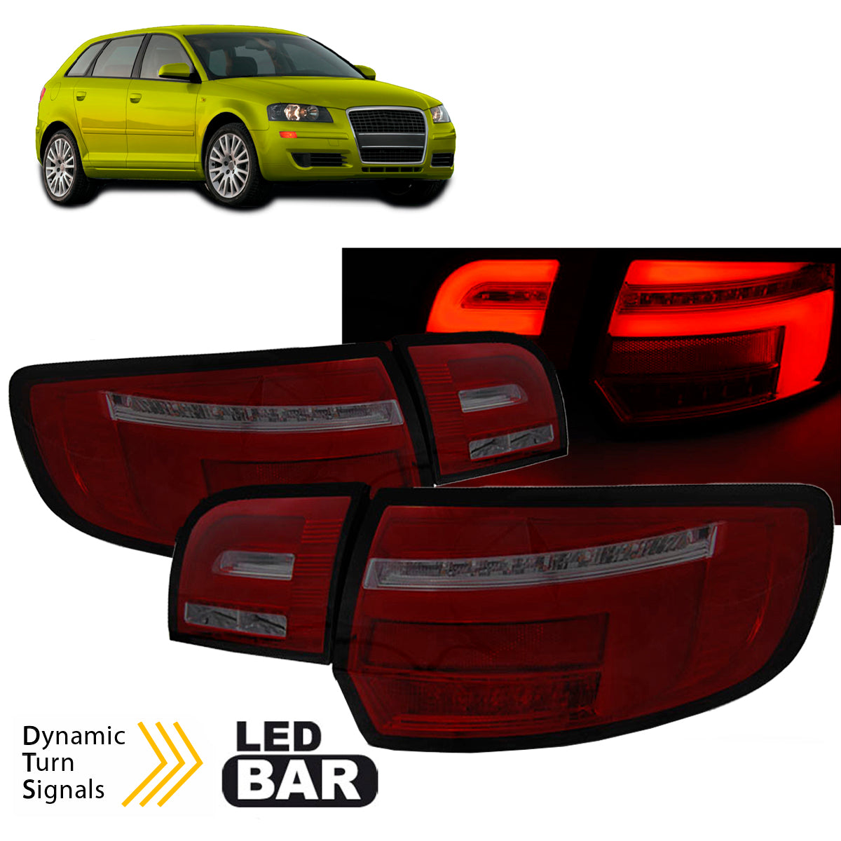 LED BAR Rücklichter Rot Rauch SEQ passend für Audi A3 8P 5D 03-08