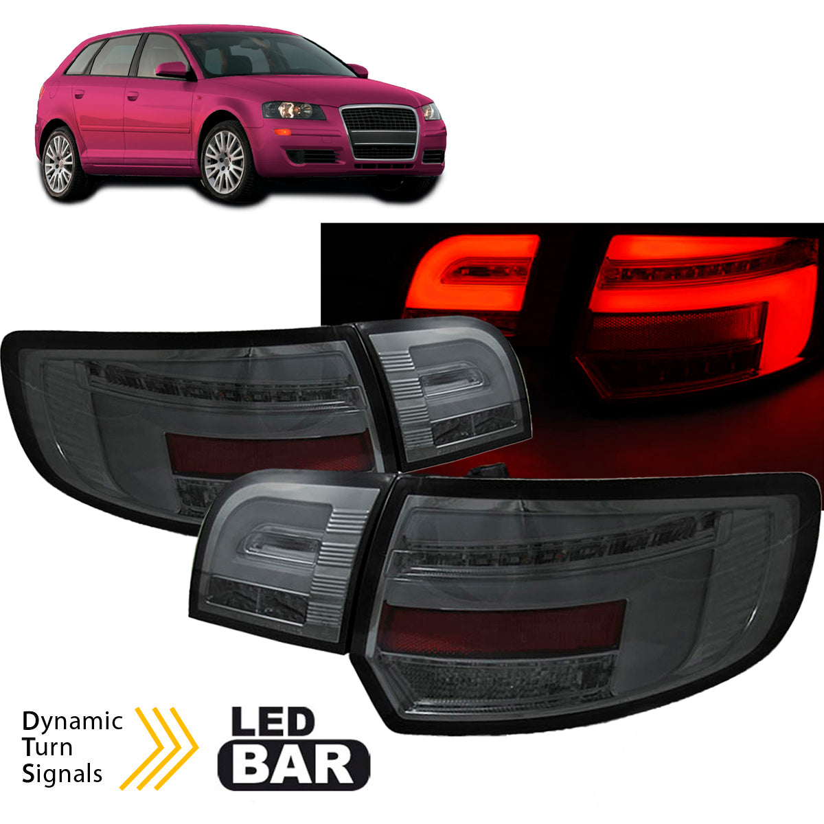 LED BAR Rücklichter Rauch SEQ passend für Audi A3 8P 5D 03-08