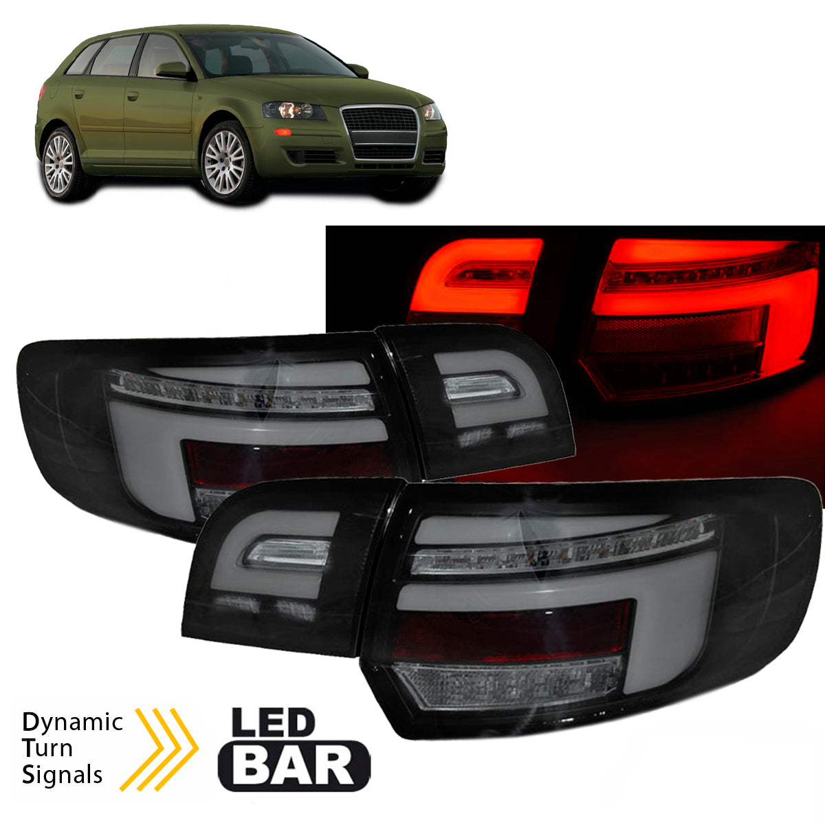 LED BAR Rücklichter Schwarz SEQ passend für Audi A3 8P 5D 03-08