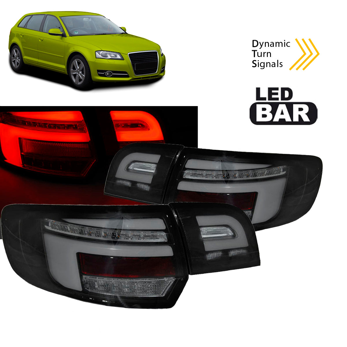 LED BAR Rücklichter Schwarz SEQ passend für Audi A3 8P 5D 08-12