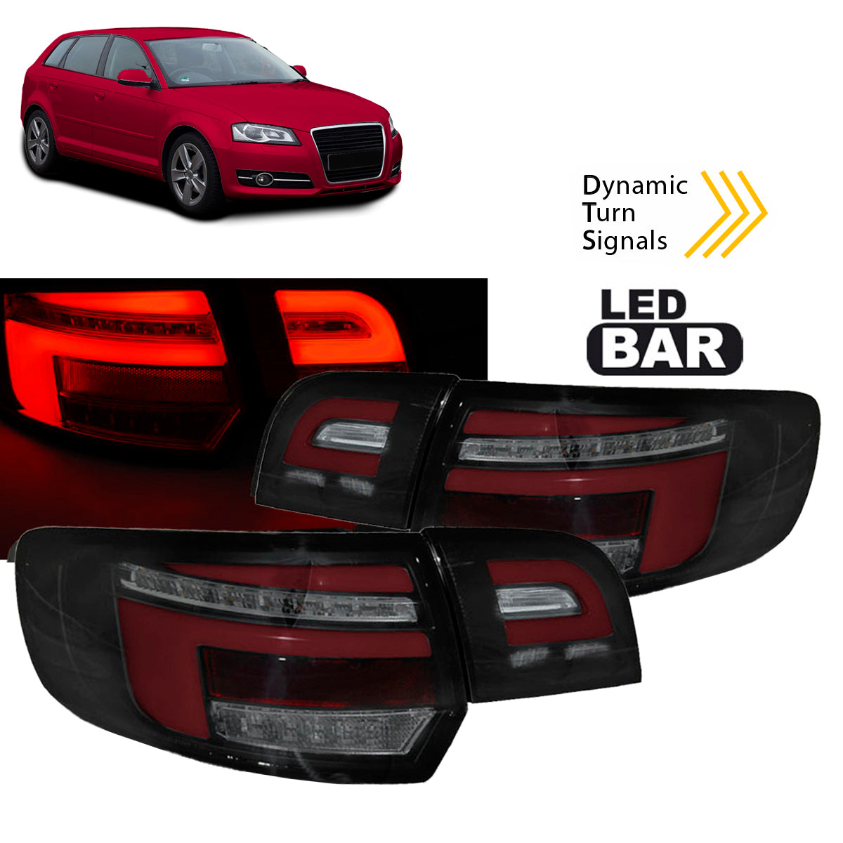 LED BAR Rot Rücklichter Schwarz SEQ passend für Audi A3 8P 5D 08-12