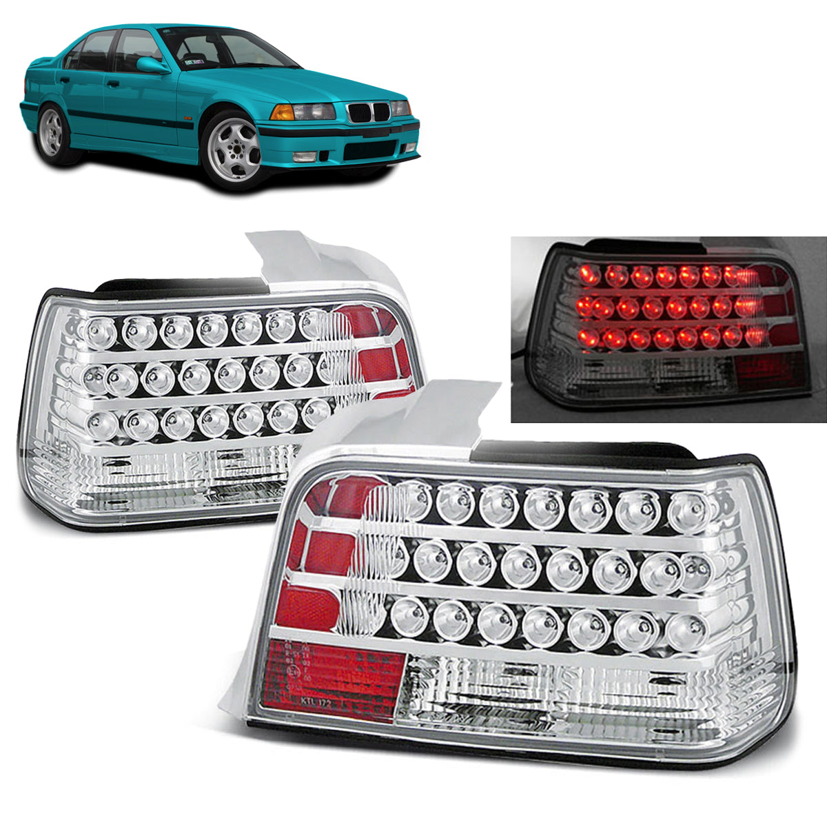 LED Rücklichter Chrom passend für BMW E36 12.90-08.99 Limousine