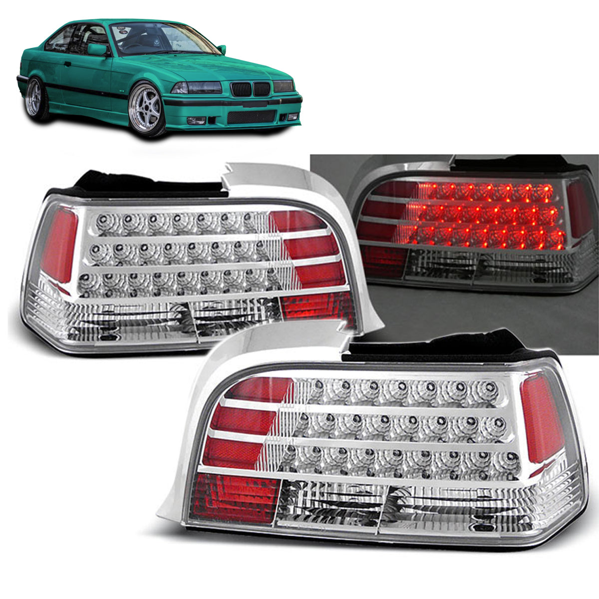 LED Rücklichter Chrom passend für BMW E36 12.90-08.99 Coupé
