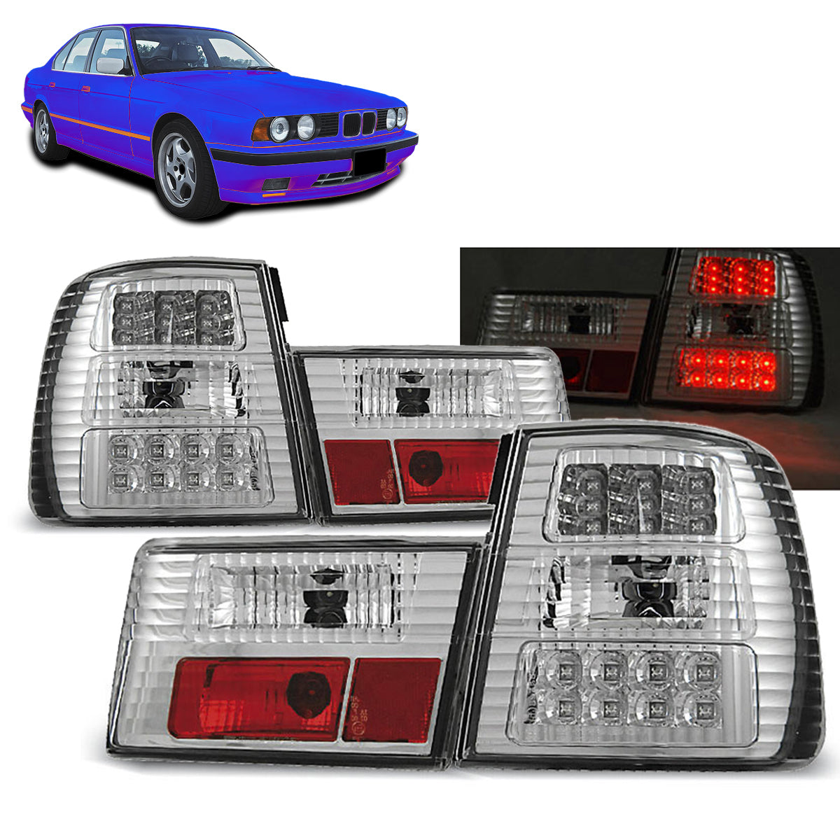 LED Rücklichter Chrom passend für BMW E34 02.88-12.95 Limousine