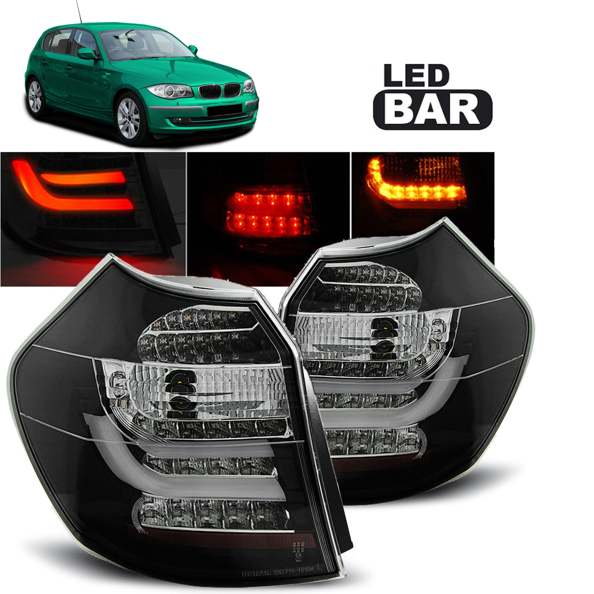 LED Leiste Rücklichter Schwarz passend für BMW E87/E81 09.07-11 LCI Schwarz