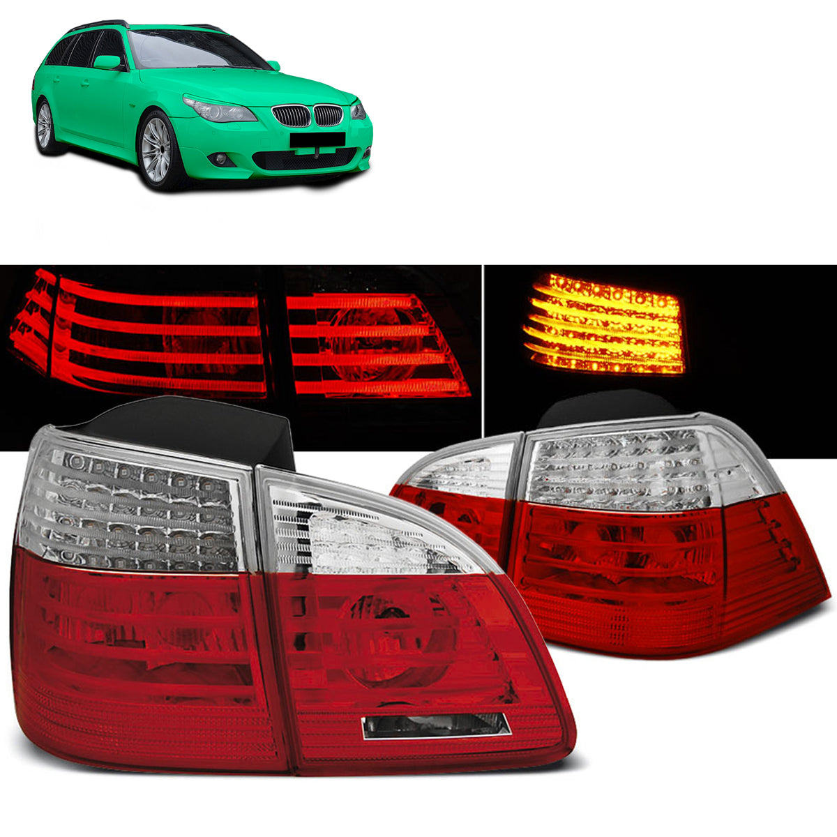 LED Rücklichter Rot Weiß passend für BMW E61 04-03.07 TOURING