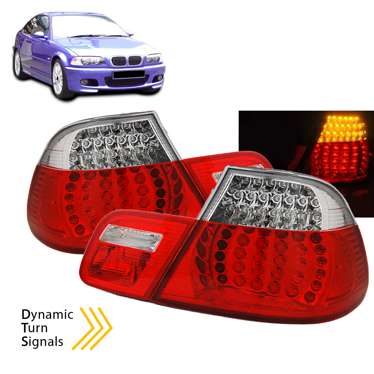LED Rücklichter Rot Weiß SEQ passend für BMW E46 04.99-03.03 Coupé