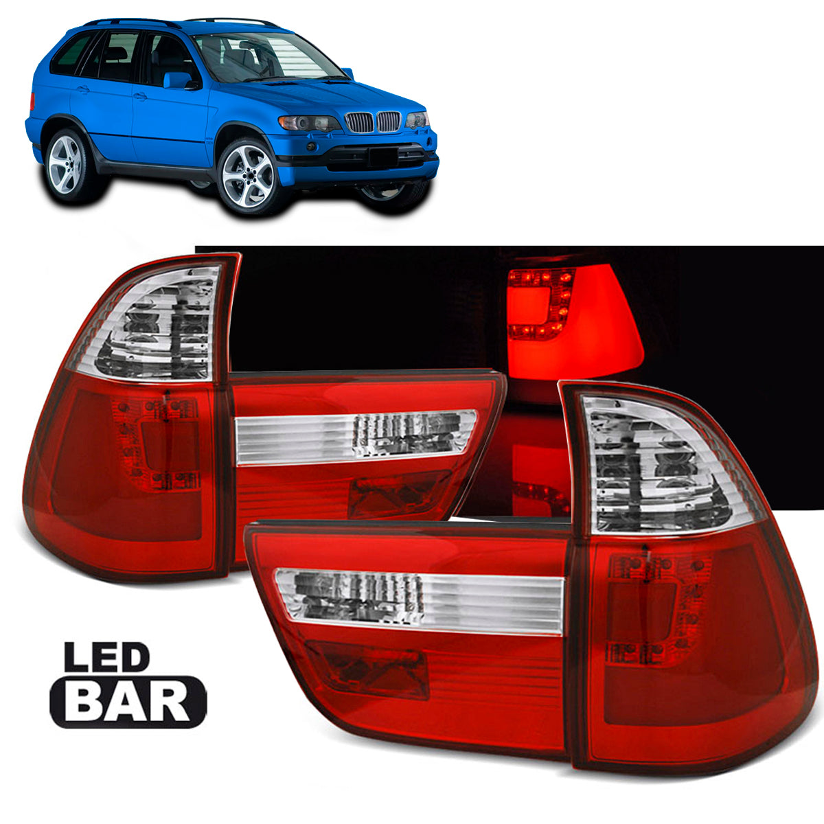 LED BAR Rücklichter Rot Weiß passend für BMW X5 E53 09.99-10.03
