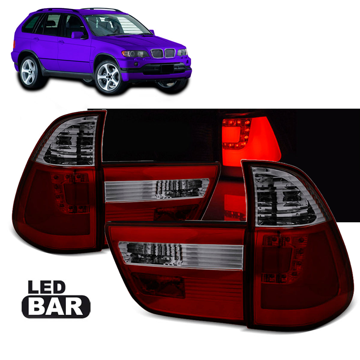 LED BAR Rücklichter Rot Rauch passend für BMW X5 E53 09.99-10.03
