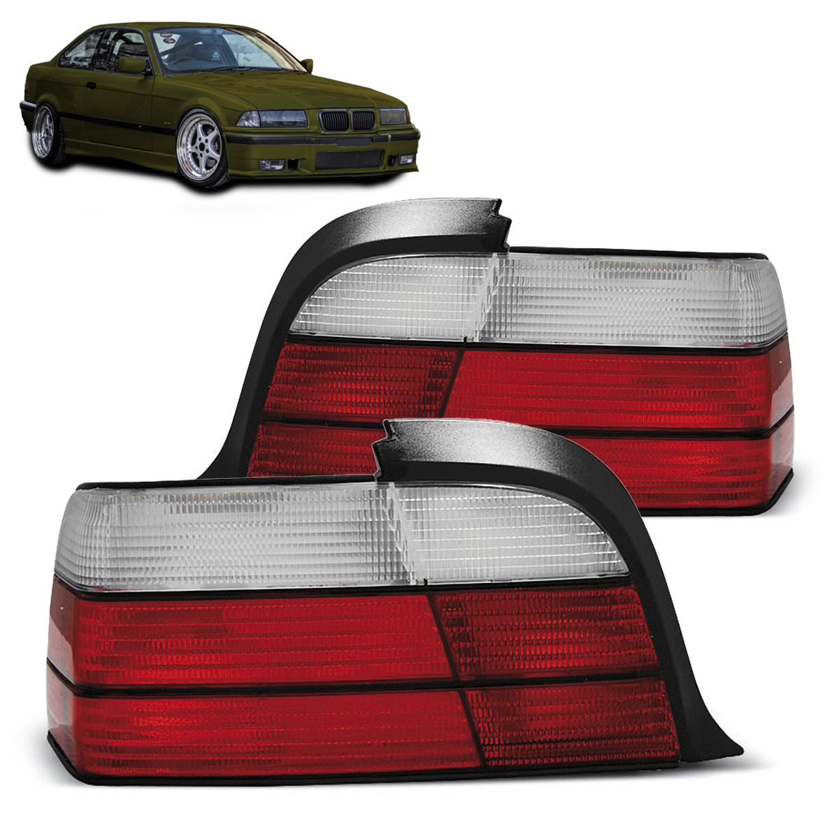 Rücklichter Sportlook Rot Weiß passend für BMW E36 12.90-08.99 Coupé