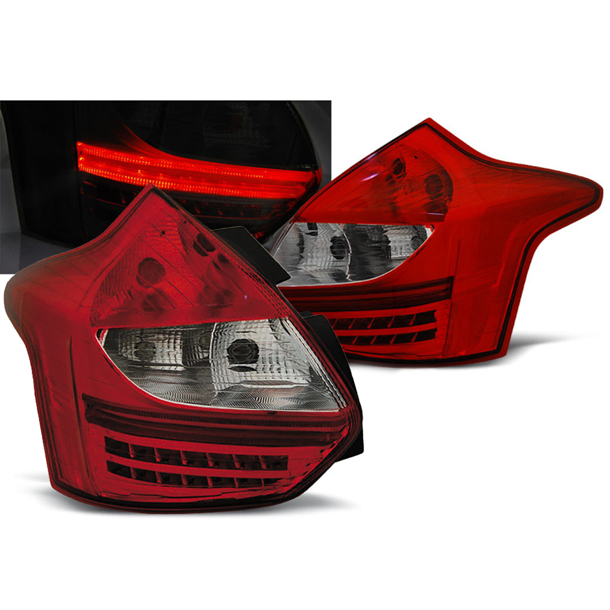 Rücklichter passend für Ford Focus 3 11-10.14 Hatchback Rot Weiß LED
