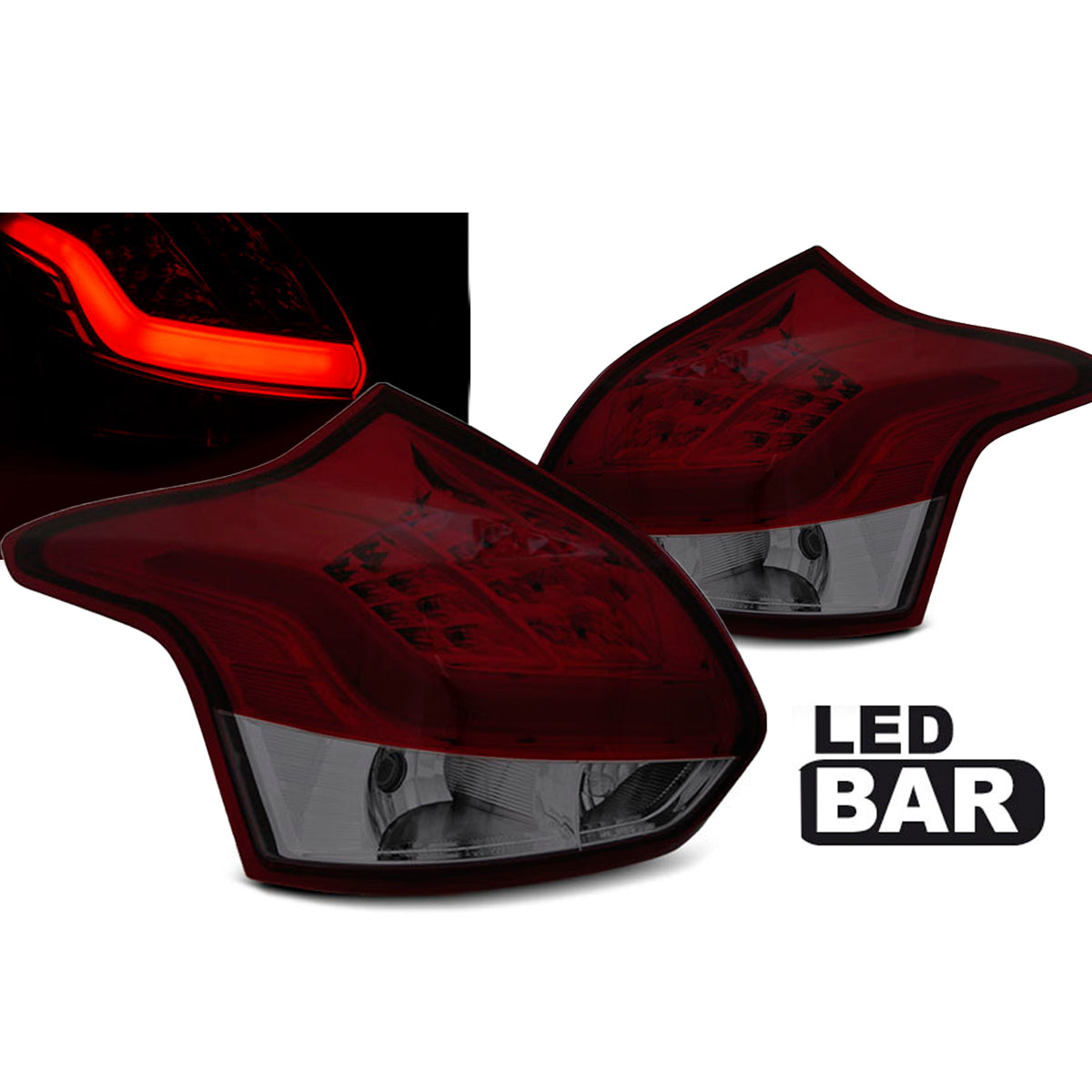 Rücklichter passend für Ford Focus 3 11-10.14 Hatchback Rot Smoke LED Bar