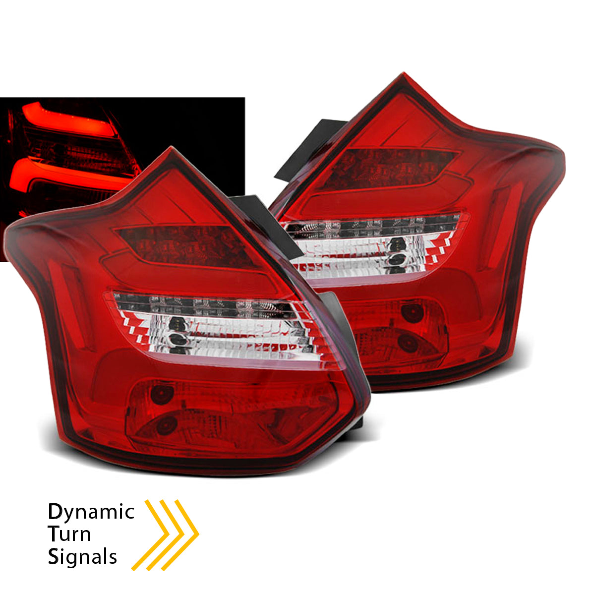 Rücklichter passend für Ford Focus 3 11-10.14 Hatchback Rot Weiß LED Bar sequenziell