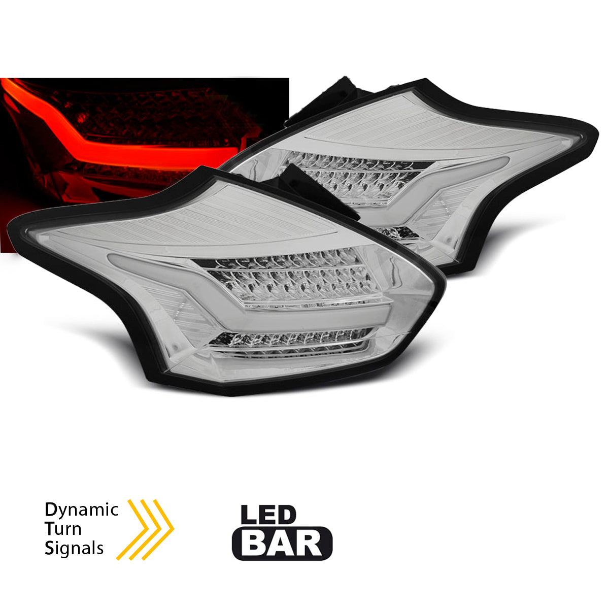 Rücklichter passend für Ford Focus 3 15-18 Hatchback Chrom sequenziell LED