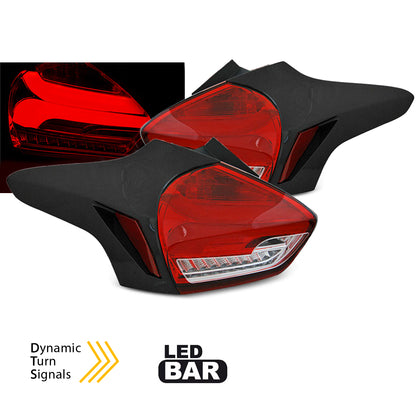 Rücklichter passend für Ford Focus 3 15-18 Hatchback Rot Weiß sequenziell LED